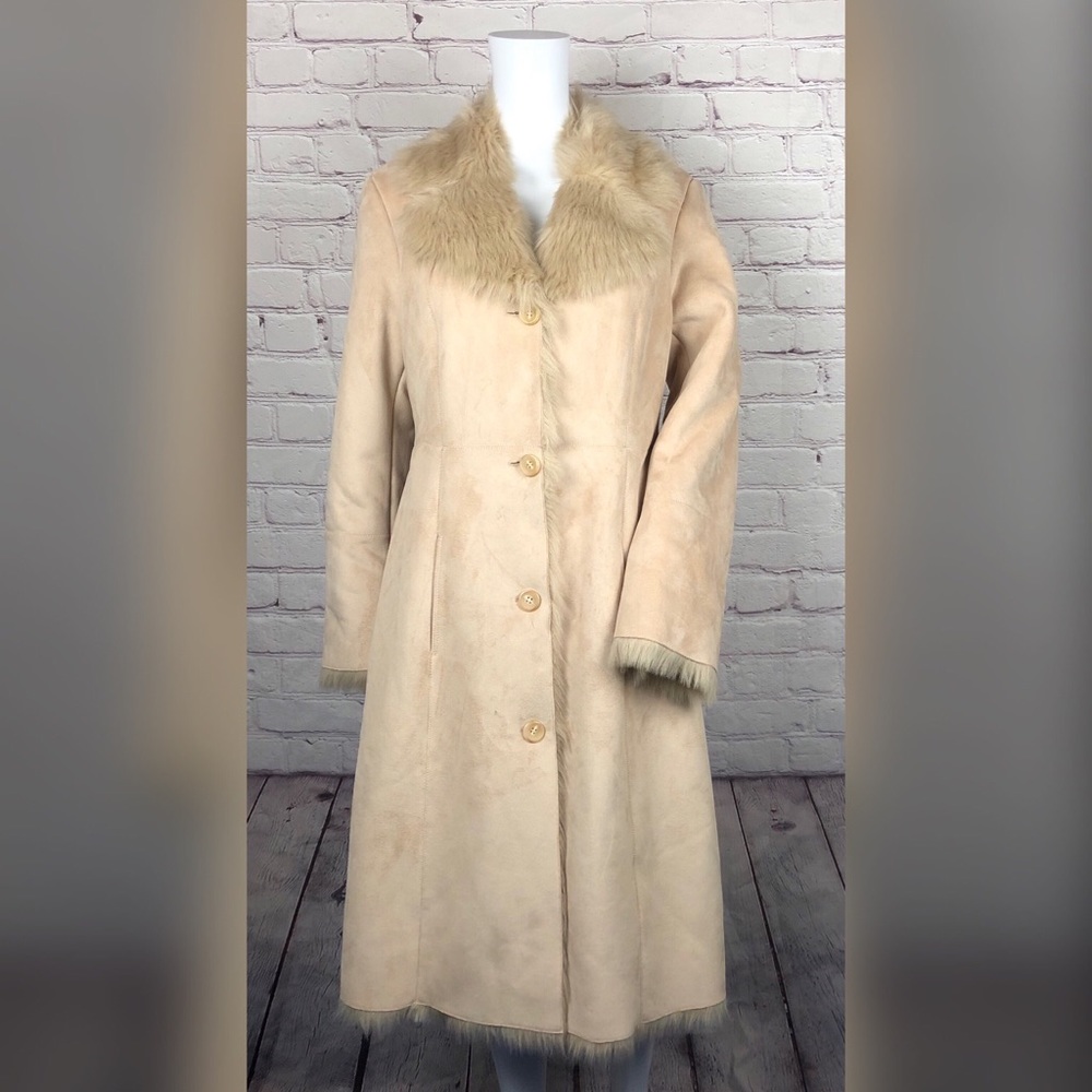 Jones New York Cream Trench Coat with Fur Collar
